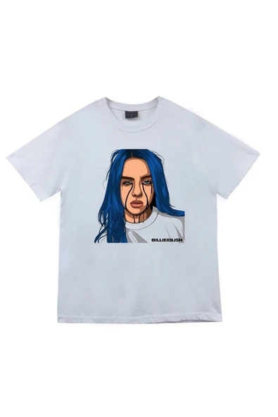 fame-stoned Unisex Beyaz Billie Eilish Baskılı Beyaz %100 Pamuk T-shirt ürün görseli 1