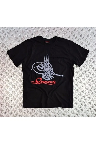 fame-stoned Unisex Siyah Osmanlı Tuğrası Baskılı T-shirt ürün görseli 1