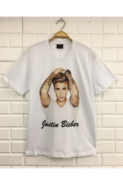 fame-stoned Justin Bieber Baskılı Unisex %100 Pamuk Beyaz T-shirt ürün görseli 1