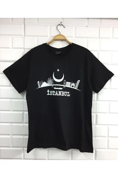 fame-stoned İstanbul Baskılı Unisex %100 Pamuk Siyah T-shirt ürün görseli 1