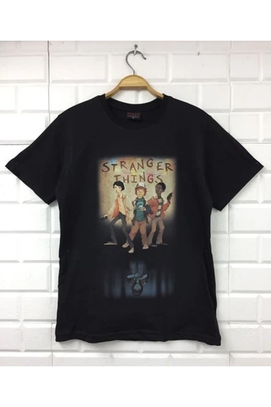 fame-stoned Unisex Siyah Stranger Thıngs Baskılı T-shirt ürün görseli 1