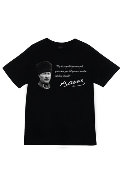 fame-stoned Gazi Mustafa Kemal Atatürk Baskılı Unisex %100 Pamuk Siyah T-shirt ürün görseli 1