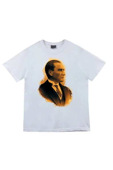 fame-stoned Gazi Mustafa Kemal Atatürk Baskılı Unisex %100 Pamuk Beyaz T-shirt ürün görseli 1
