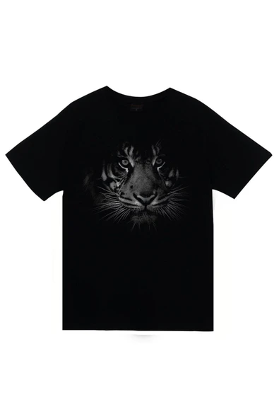 fame-stoned Aslan, Hayvan Baskılı Unisex %100 Pamuk Siyah T-shirt ürün görseli 1
