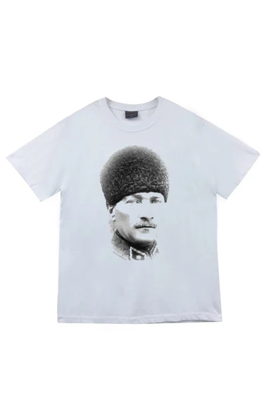 fame-stoned Gazi Mustafa Kemal Atatürk Baskılı Unisex %100 Pamuk Beyaz T-shirt ürün görseli 1