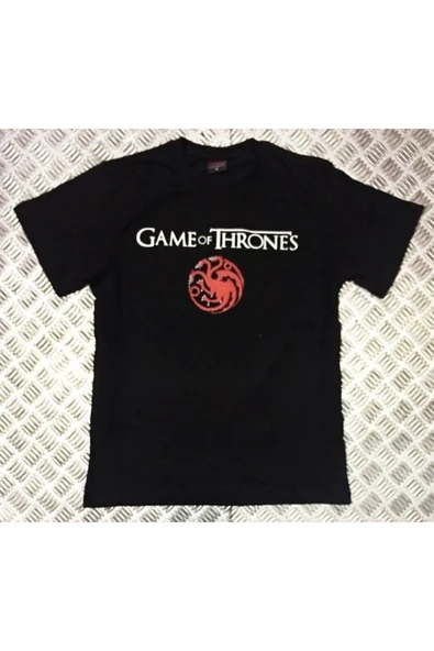 fame-stoned Game Of Thrones Baskılı Unisex %100 Pamuk Siyah T-shirt ürün görseli 1