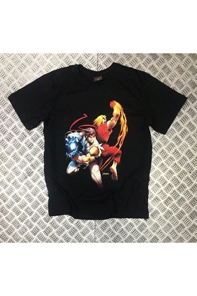 fame-stoned Unisex Siyah Street Fıghter Baskılı T-Shirt ürün görseli 1