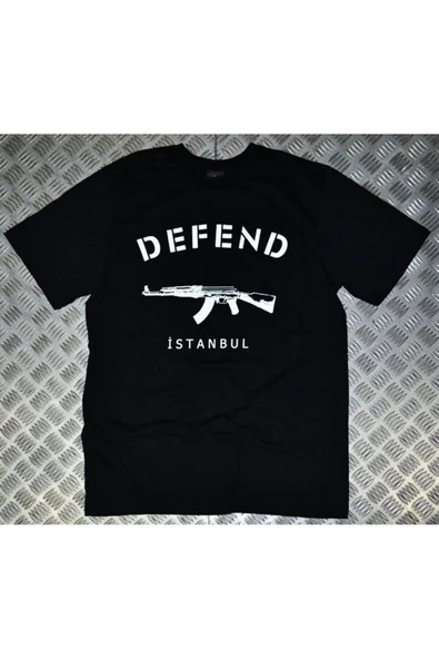 fame-stoned Unisex Siyah Defend Baskılı T-shirt ürün görseli 1