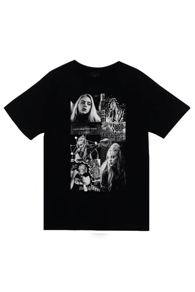 fame-stoned Billie Eilish Baskılı Unisex %100 Pamuk Siyah T-shirt ürün görseli 1