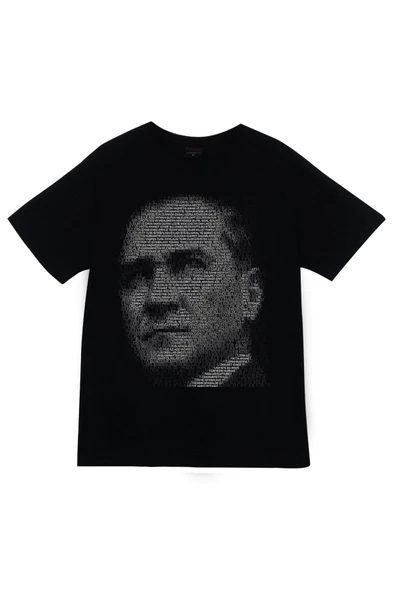 fame-stoned Gazi Mustafa Kemal Atatürk Baskılı Unisex %100 Pamuk Siyah T-shirt ürün görseli 1