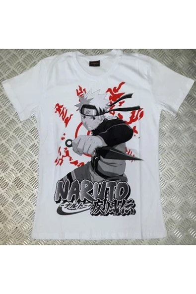 fame-stoned Naruto Anime Baskılı Unisex %100 Pamuk Beyaz T-shirt ürün görseli 1