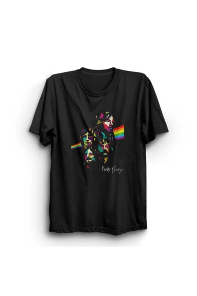 fame-stoned Pink Floyd Baskılı Unisex %100 Pamuk Siyah T-shirt ürün görseli 1