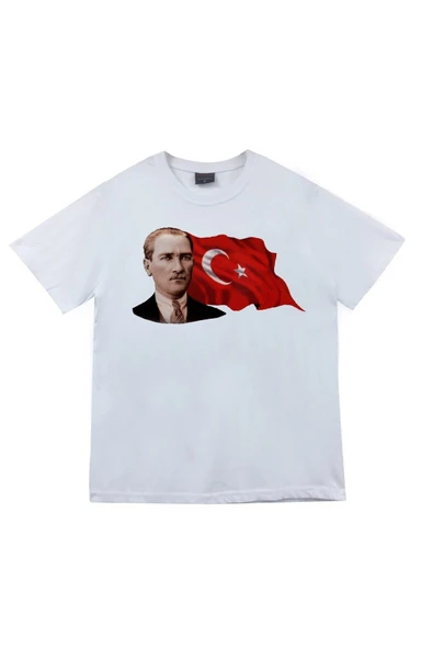 fame-stoned Unisex Beyaz Mustafa Kemal Atatürk Baskılı T-shirt ürün görseli 1
