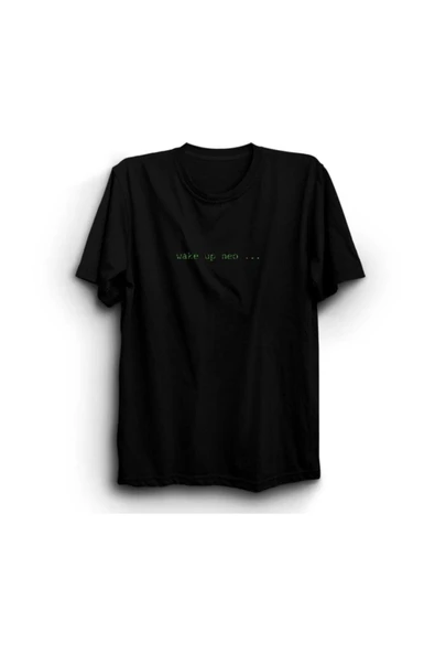 fame-stoned Matrix Wake Up Neo Baskılı Unisex %100 Pamuk Siyah T-shirt ürün görseli 1