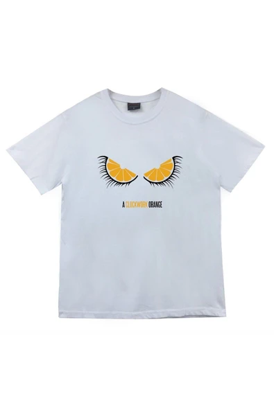 fame-stoned Unisex Beyaz Otomatik Portakal Baskılı T-shirt ürün görseli 1
