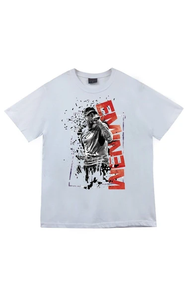 fame-stoned Eminem Baskılı Unisex %100 Pamuk Beyaz T-shirt ürün görseli 1