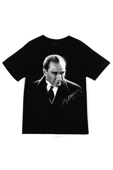 fame-stoned Gazi Mustafa Kemal Atatürk Baskılı Unisex %100 Pamuk Siyah T-shirt ürün görseli 1