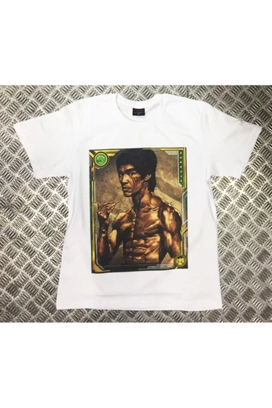 fame-stoned Bruce Lee Baskılı Unisex %100 Pamuk Beyaz T-shirt ürün görseli 1