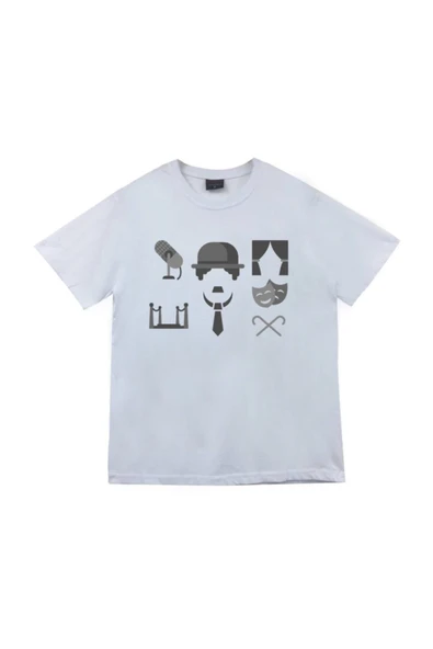 fame-stoned Unisex Beyaz Charlie Chaplin Baskılı T-shirt ürün görseli 1