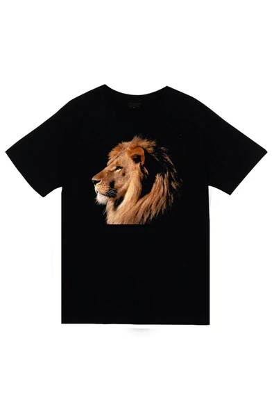 fame-stoned Unisex Siyah Aslan Baskılı T-shirt ürün görseli 1