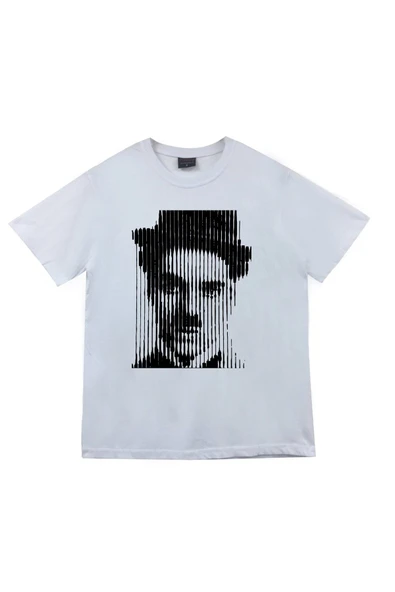fame-stoned Charlie Chaplin Baskılı Unisex %100 Pamuk Beyaz T-shirt ürün görseli 1