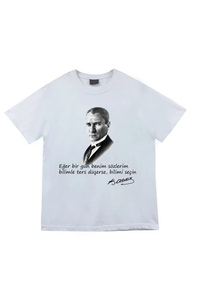 fame-stoned Unisex Beyaz Gazi Mustafa Kemal Atatürk Baskılı T-shirt ürün görseli 1