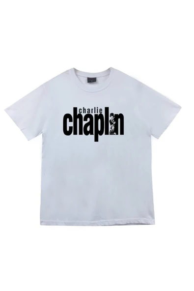 fame-stoned Charlie Chaplin Baskılı Unisex %100 Pamuk Beyaz T-shirt ürün görseli 1