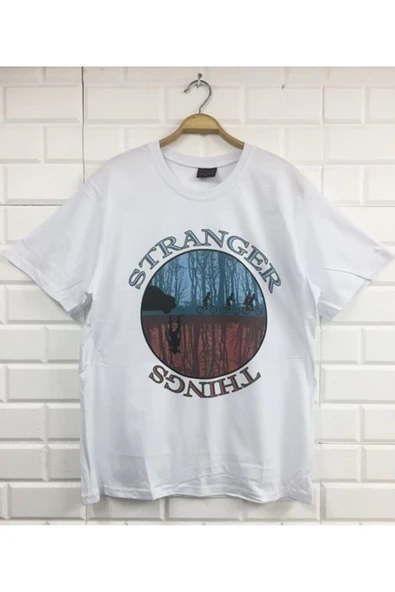 fame-stoned Unisex Beyaz Stranger Thıngs Baskılı T-shirt ürün görseli 1