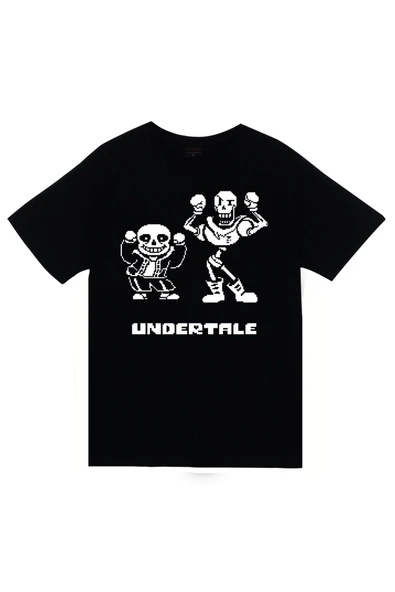 fame-stoned Undertale Baskılı Unisex %100 Pamuk Siyah T-shirt ürün görseli 1