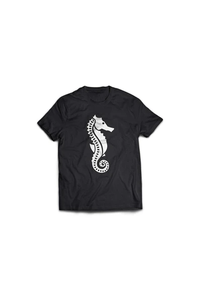 fame-stoned Unisex Siyah Deniz Atı Baskılı T-shirt ürün görseli 1