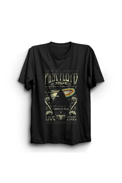 fame-stoned Pink Floyd Baskılı Unisex %100 Pamuk Siyah T-shirt ürün görseli 1
