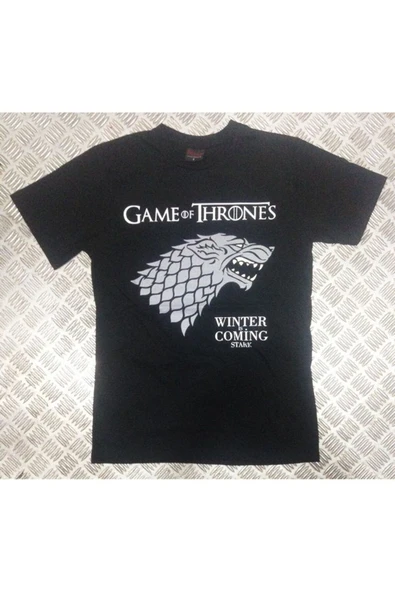 fame-stoned Game Of Thrones Baskılı Unisex %100 Pamuk Siyah T-shirt ürün görseli 1