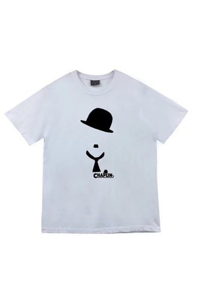 fame-stoned Charlie Chaplin Baskılı Unisex %100 Pamuk Beyaz T-shirt ürün görseli 1