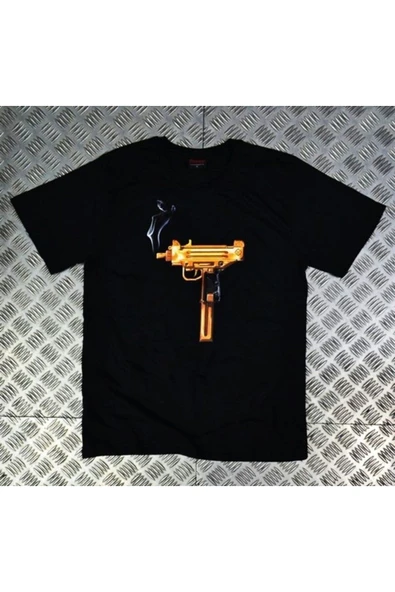 fame-stoned Uzi Baskılı Unisex %100 Pamuk Siyah T-shirt ürün görseli 1