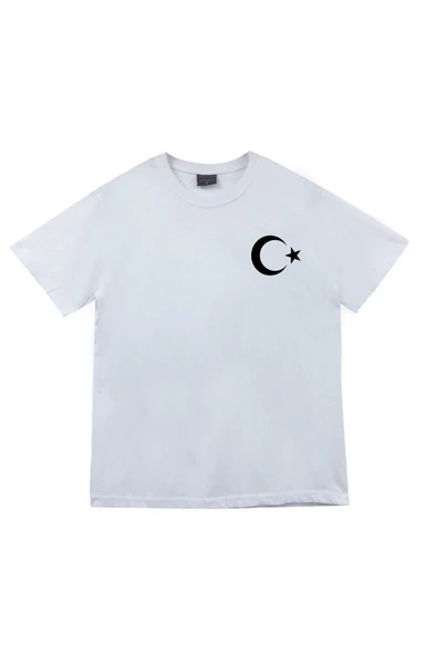 fame-stoned Unisex Beyaz Ay Yıldız Baskılı T-Shirt ürün görseli 1