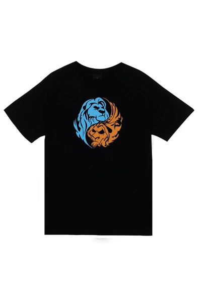 fame-stoned Aslan, Hayvan Baskılı Unisex %100 Pamuk Siyah T-shirt ürün görseli 1