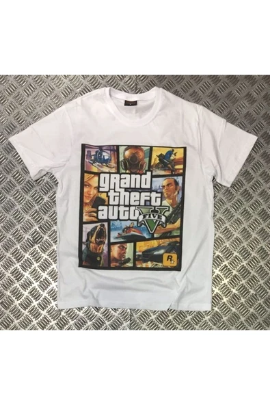 fame-stoned Gta, Oyun Baskılı Unisex %100 Pamuk Beyaz T-shirt ürün görseli 1