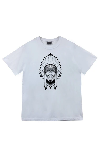 fame-stoned Kızılderili Baskılı Unisex %100 Pamuk Beyaz T-shirt ürün görseli 1