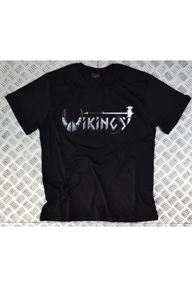 fame-stoned Vikings Baskılı Unisex %100 Pamuk Siyah T-shirt ürün görseli 1