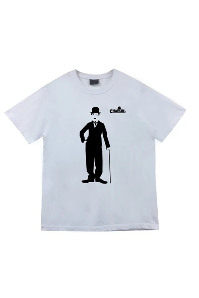 fame-stoned Unisex Beyaz Charlie Chaplin Baskılı T-shirt ürün görseli 1