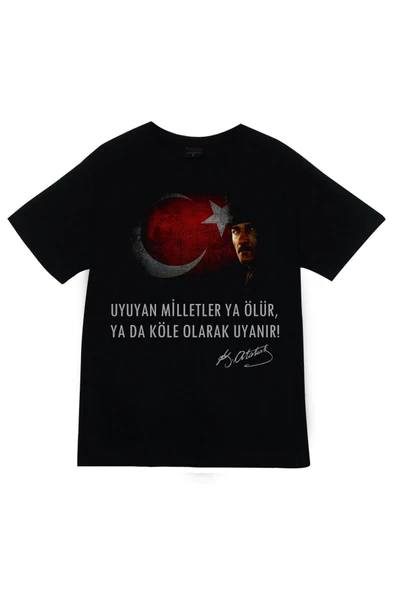 fame-stoned Gazi Mustafa Kemal Atatürk Baskılı Unisex %100 Pamuk Siyah T-shirt ürün görseli 1