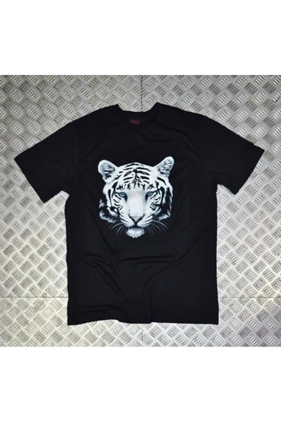 fame-stoned Aslan Kaplan Baskılı Unisex %100 Pamuk Siyah T-shirt ürün görseli 1