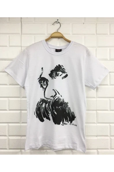 fame-stoned Friedrich Nietzsche Baskılı Unisex %100 Pamuk Beyaz T-shirt ürün görseli 1