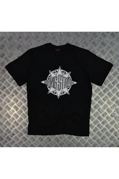 fame-stoned Unisex Siyah  Gangsta Baskılı T-Shirt ürün görseli 1