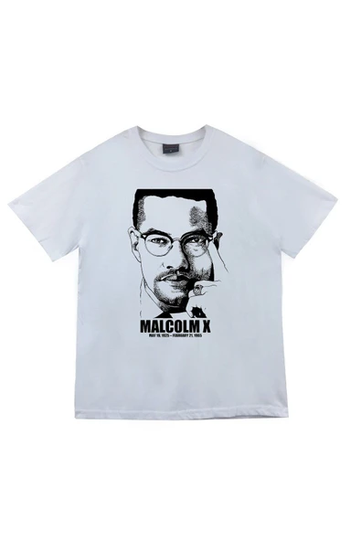 fame-stoned Unisex Beyaz Malcolm X Baskılı T-Shirt ürün görseli 1