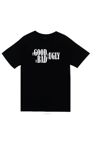 fame-stoned İyi Kötü Çirkin Baskılı Unisex %100 Pamuk Siyah T-shirt ürün görseli 1