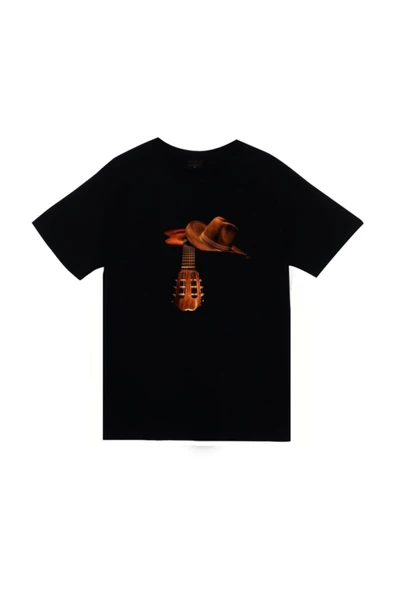 fame-stoned Unisex Siyah Kovboy Baskılı T-shirt ürün görseli 1