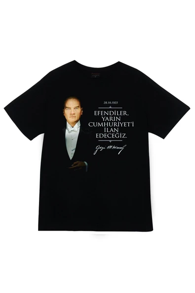fame-stoned Gazi Mustafa Kemal Atatürk Baskılı Unisex %100 Pamuk Siyah T-shirt ürün görseli 1