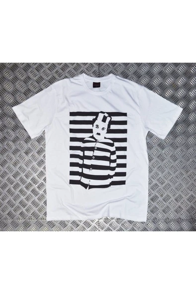 fame-stoned Unisex Beyaz Charlie Chaplin Baskılı T-shirt ürün görseli 1