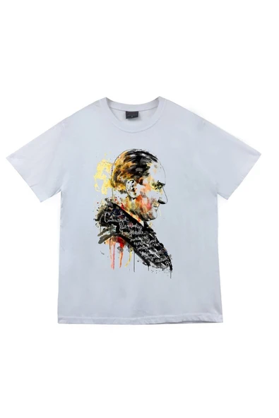 fame-stoned Gazi Mustafa Kemal Atatürk Baskılı Unisex %100 Pamuk Beyaz T-shirt ürün görseli 1